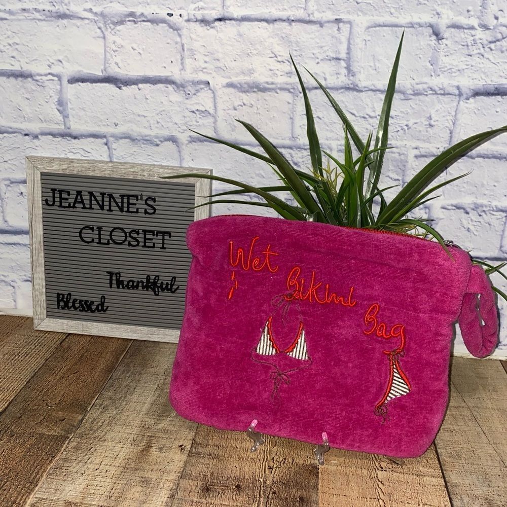 Vintage 90s Henri Bendel Pink swimsuit Wristlet Bag Toiletry Pink Terry y2k